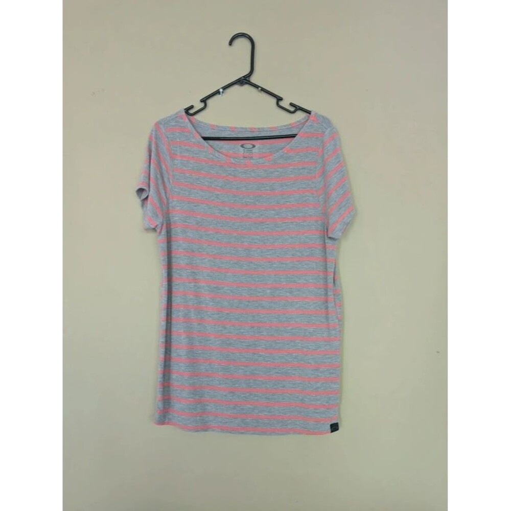 Oakley Women's Grey Pink Striped Top, Med